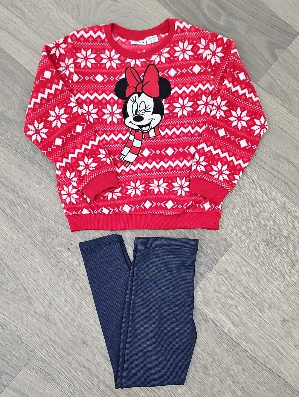 Disney Minnie Mouse Red Fair Isle Kids Sweatshirt And Blue Leggings
